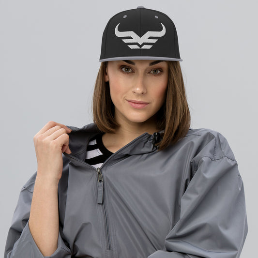 Bison Fitness Logo Snapback Hat in Black Silver, front view
