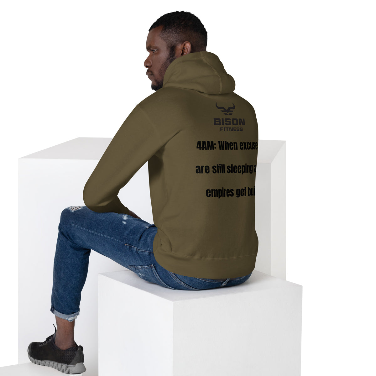 The Sunrise Hoodie | 4AM Club in Military Green, back view