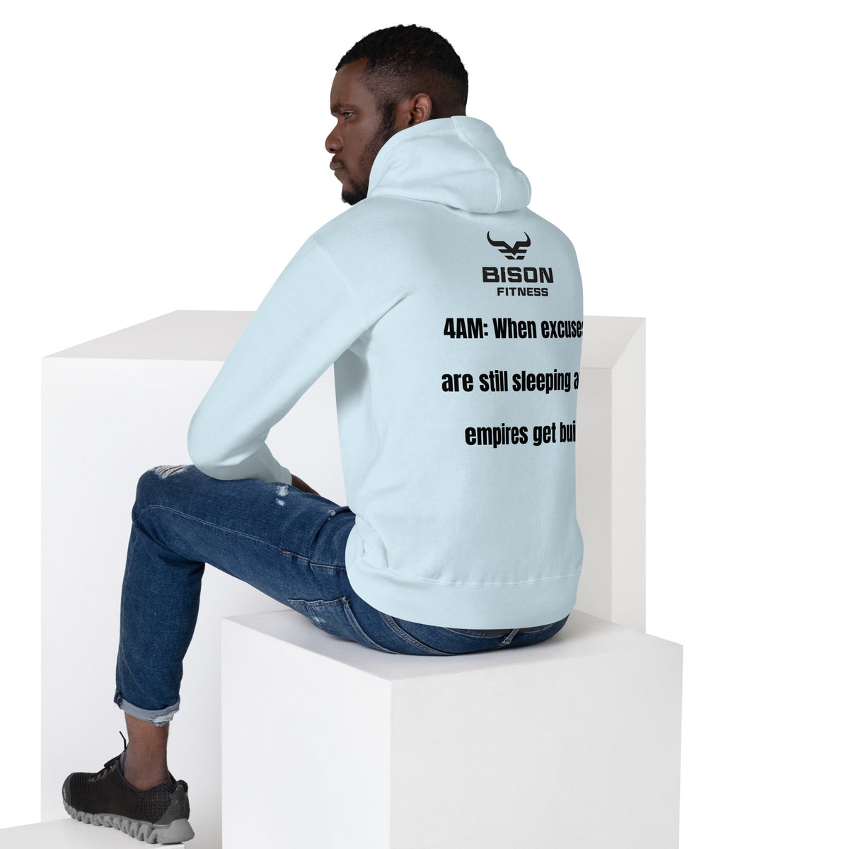 The Sunrise Hoodie | 4AM Club in Sky Blue, back view