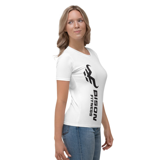 Women's Bison vertical tee in White, right side