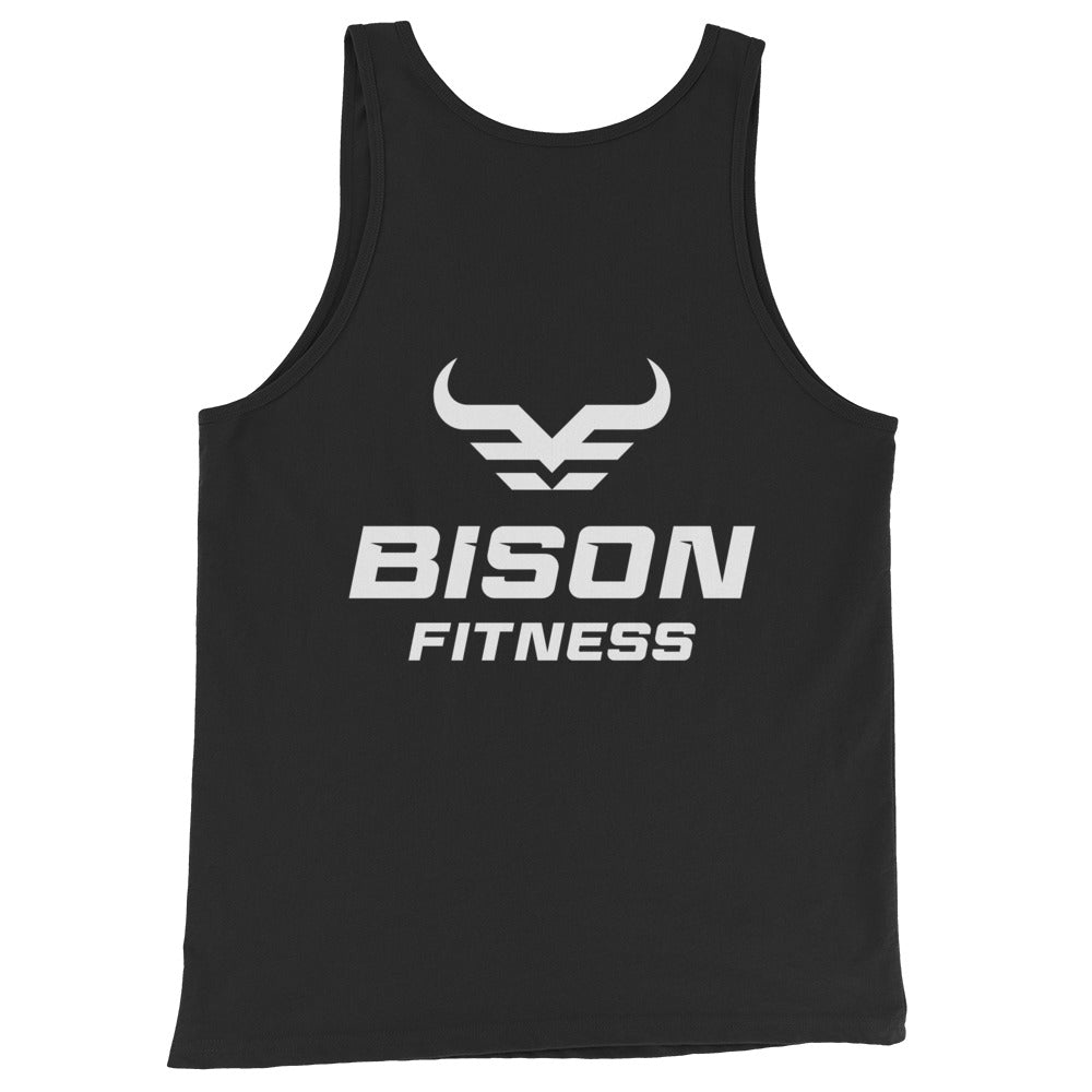 Bison Fitness Staple Tank 4AM Club in black, back logo print