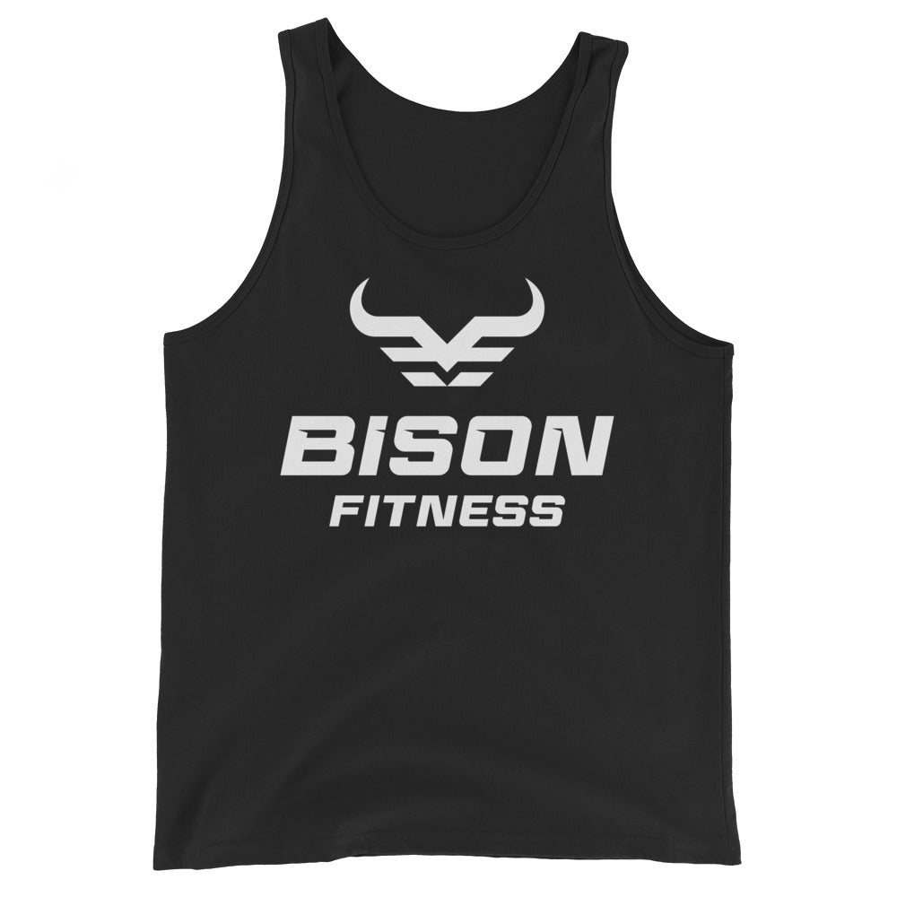 Bison Fitness Staple Tank 4AM Club in black, front with Bison horns logo