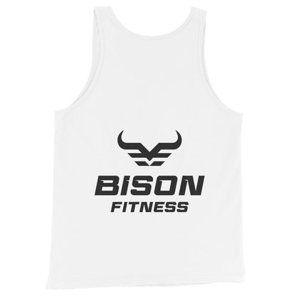 Bison Fitness Staple Tank 4AM Club in white, back logo print