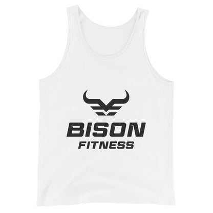 Bison Fitness Staple Tank 4AM Club in white, front with Bison horns logo