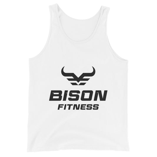 Bison Fitness Staple Tank 4AM Club in white, front with Bison horns logo